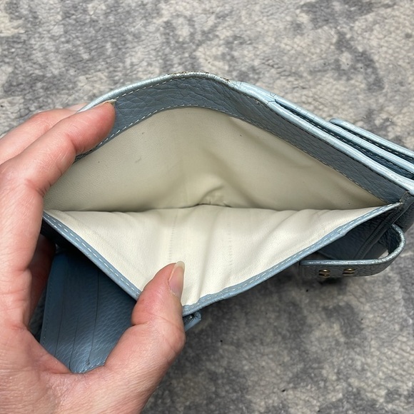 Celine Studded Pebbled Leather Compact Wallet Powder Blue Extra Card Holders - Picture 13 of 17